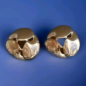 80's Gold Tone Puff Earrings Large Round Chunky